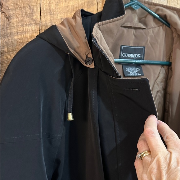 Vintage Outbrook Women’s Jacket/Coat Size Large Black Hooded ~D29 - Picture 5 of 13